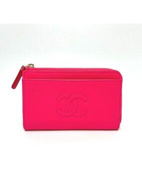 Chanel Coin Case Fragment Zip Compact Wallet Caviar Leather Pink